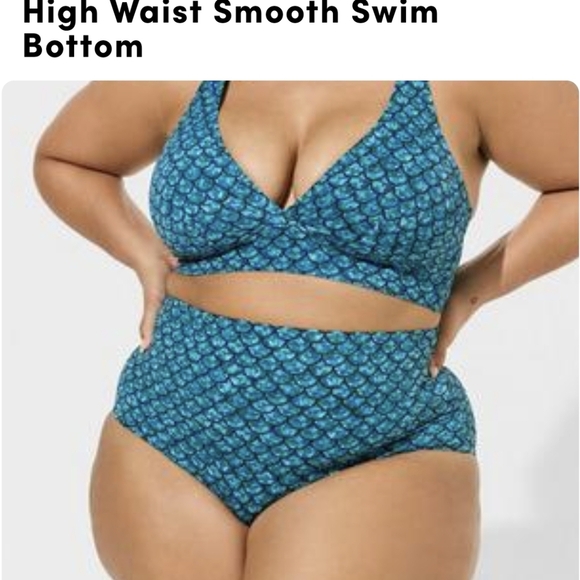 High Waist Smooth Swim Bottom mermaid scale plus size 3x Teal - Picture 2 of 8